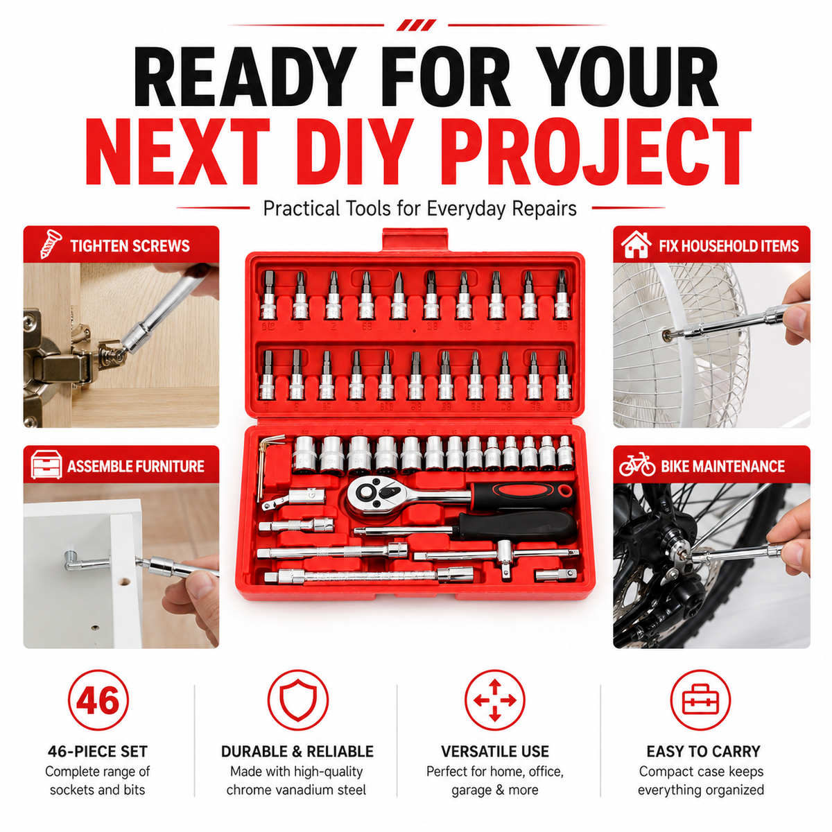 46 Pcs Repair Toolkit
